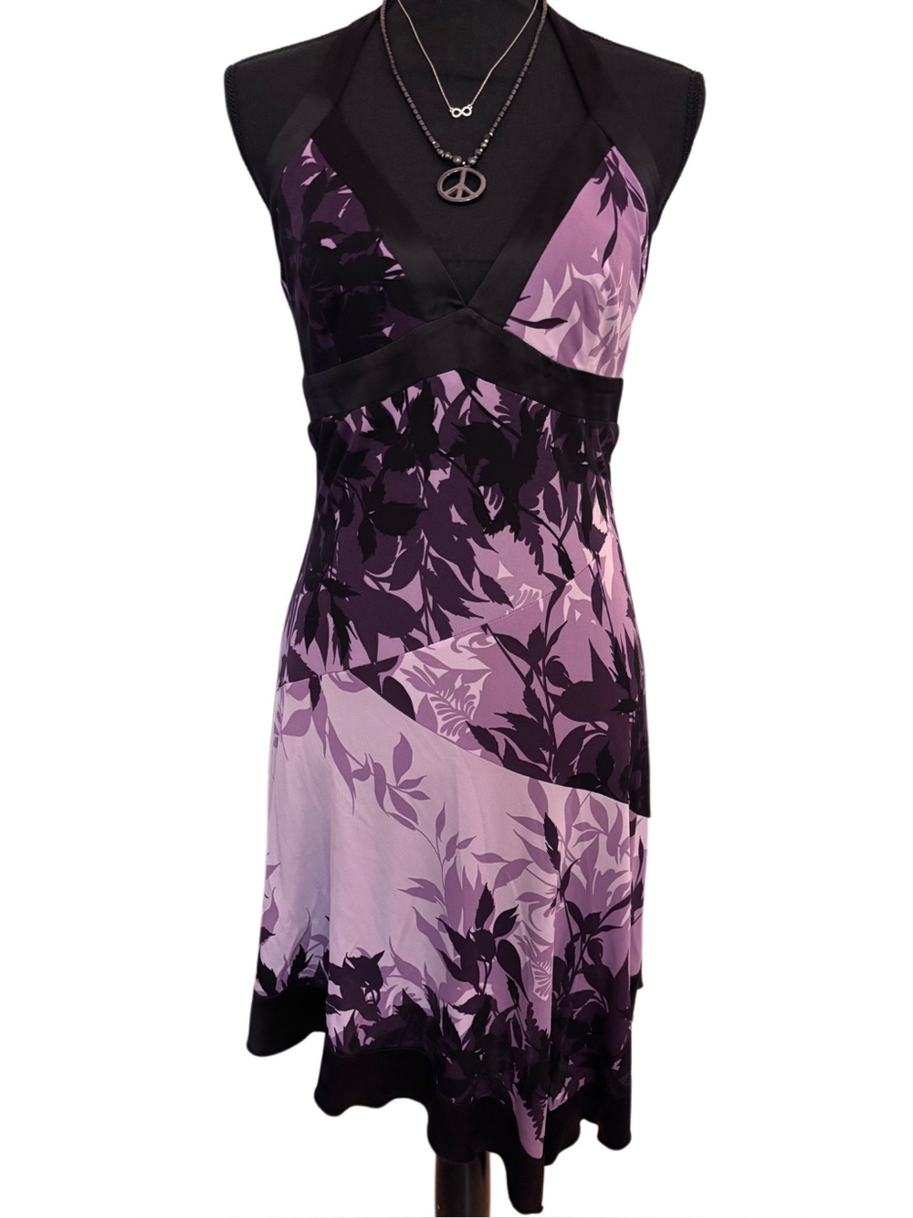 Vintage Y2K Bebe McBling Purple & Black Mini Dress Tropical Pattern - Medium